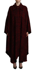 Women's Black Red Cotton Checkered Over Coat Jacket And Clothing