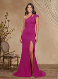 Trumpet/Mermaid One-Shoulder Sleeveless Sweep Train Satin Mother Of The Bride Dresses