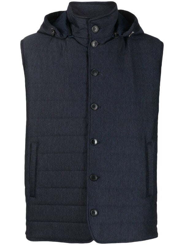 Manzoni24 Detachable Hoodie Padded Gilet — Navy