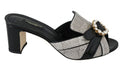 Women's Black Gray Exotic Leather Crystals Sandals Shoes And