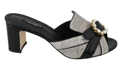 Women's Black Gray Exotic Leather Crystals Sandals Shoes And
