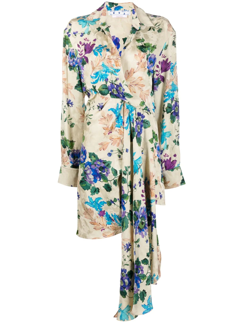 Off-White Floral-Print Asymmetric Dress — Beige