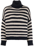 Brunello Cucinelli Striped Virgin Wool Blend Sweater — Navy