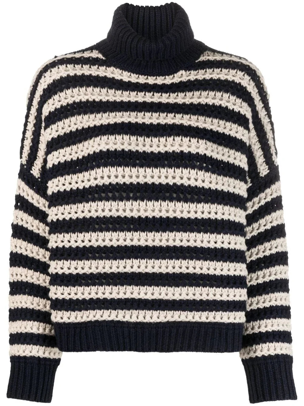 Brunello Cucinelli Striped Virgin Wool Blend Sweater — Navy