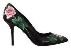 Women's Rose-Print Leather Pump Black