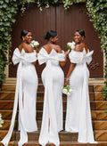 Sheath/Column Off-The-Shoulder Sleeveless Floor-Length Elastic Satin Bridesmaid Dresses
