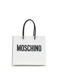 Moschino Logo-Print Calf Leather Tote Bag — White