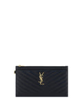 Saint Laurent Quilted Leather with YSL Plaque Clutch — Black