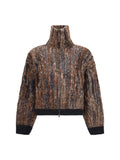 Brunello Cucinelli Perforated Zip Mohair Cardigan — Brown