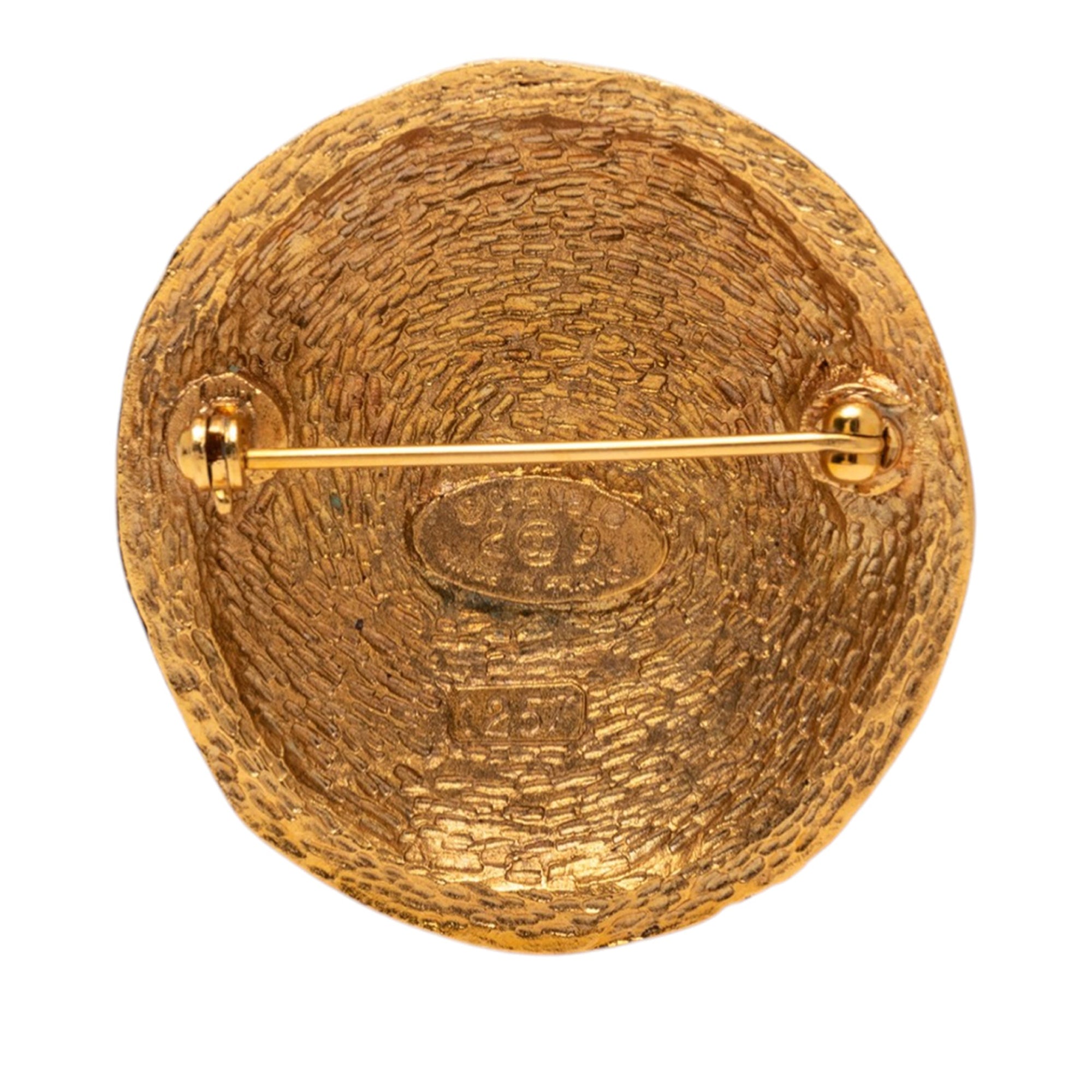 CC Gold Plated Round Pin Brooch