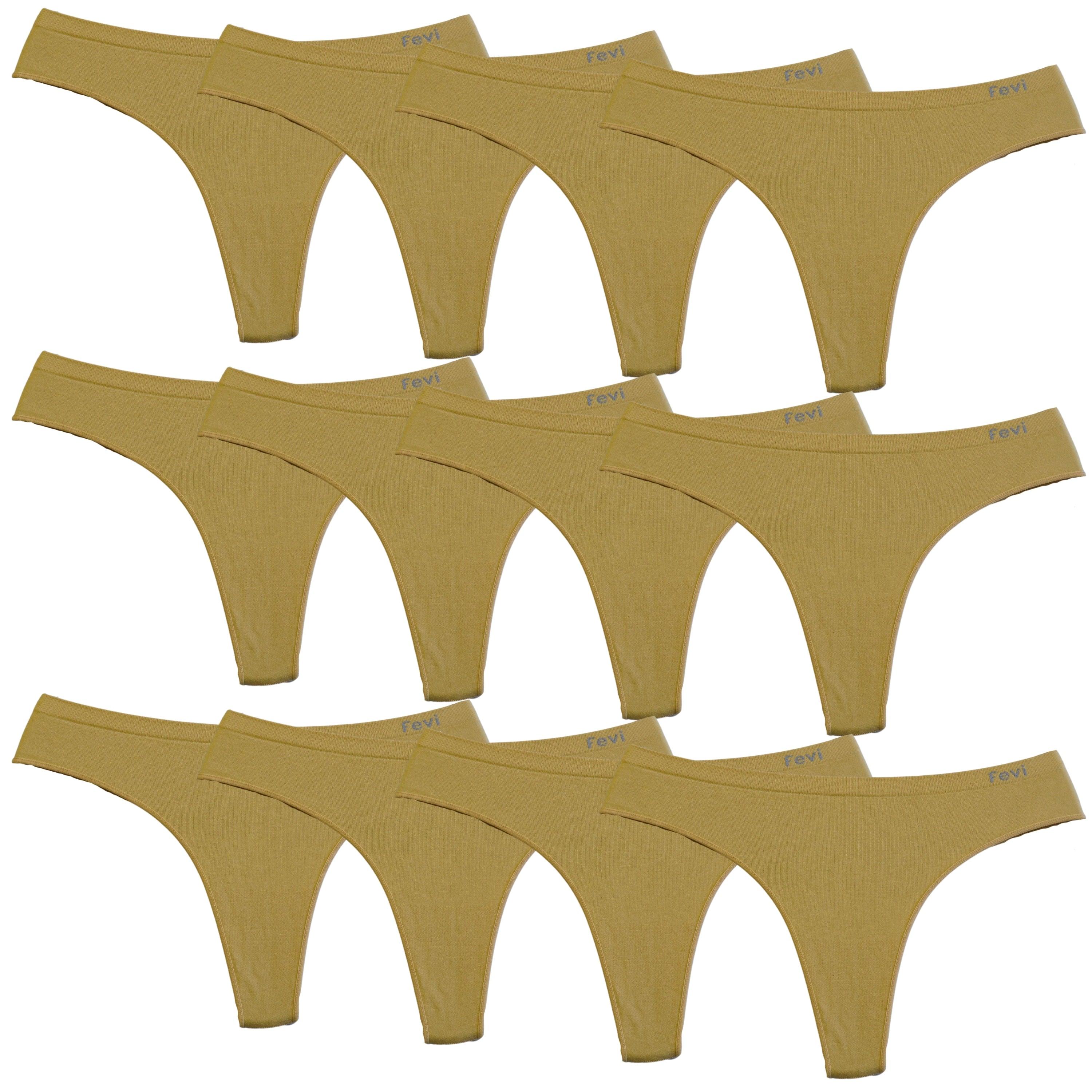 FEVI | Pack de 12 Tangas en 1 o 3 Colores Diferentes: Blanco, Negro y Beige | Talla Única: M-L