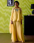Butter Cup Yellow Halter Neck Crop Top Sharara Set By KYNAH, Luxury Indian Fashion & Bridal Wear