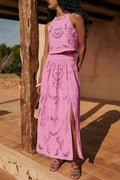Lace Hollow Out Slit A-line Maxi Skirt