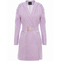 Gathered Raglan Sleeve Linen Blazer Dress With Double Belt - Lilac