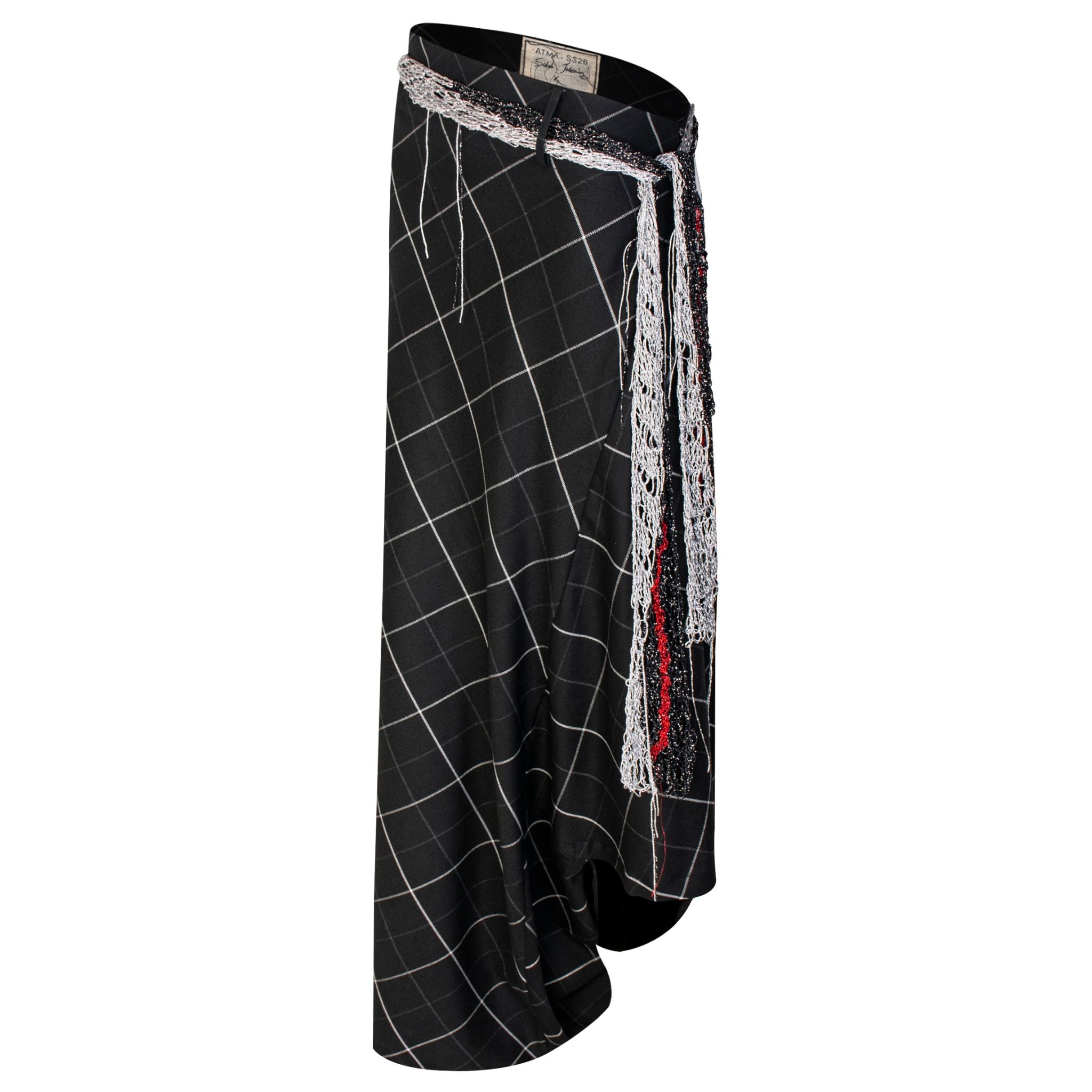 Woven Check Asymmetric Wrap Trousers | PR Sample