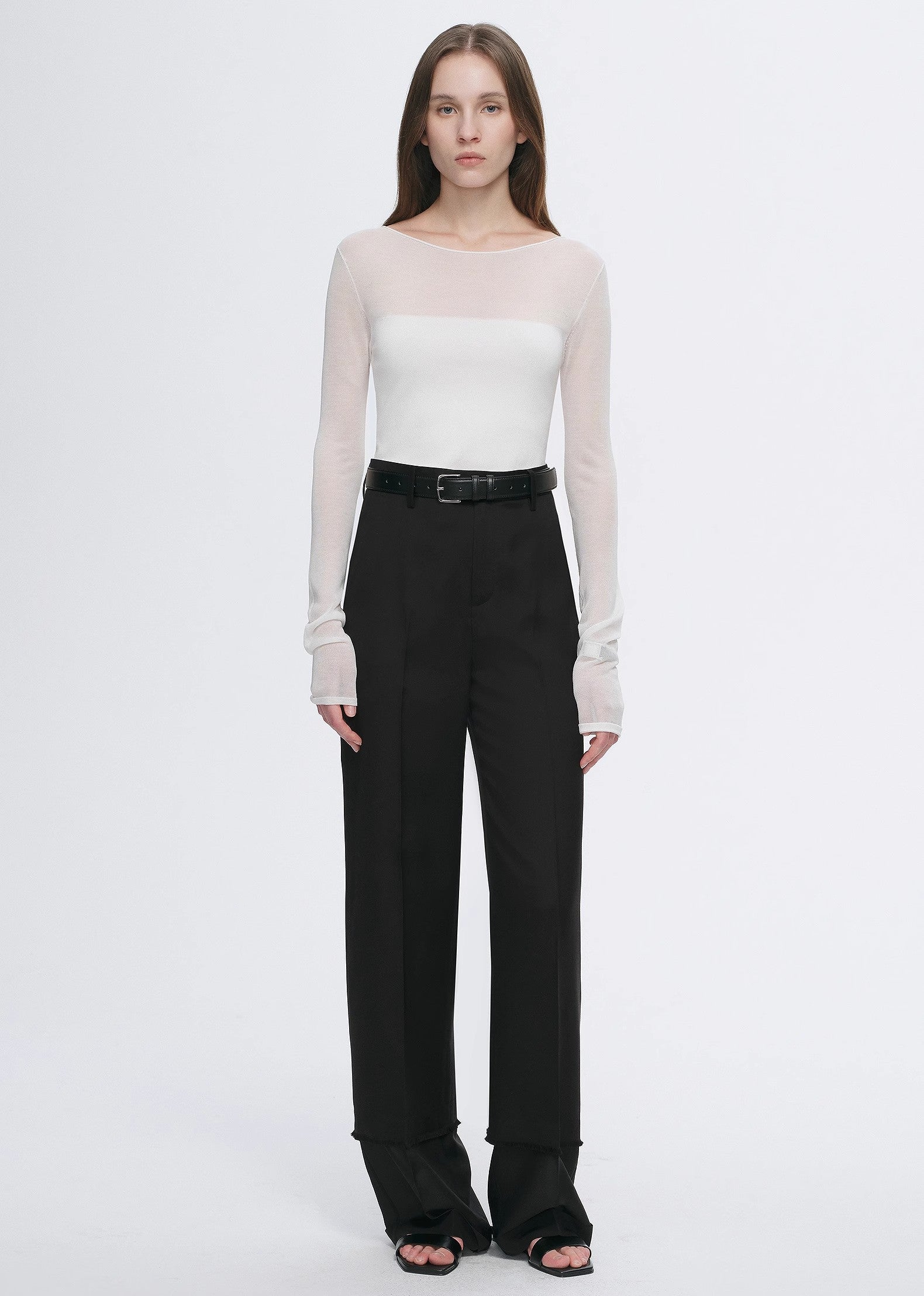 Transparent patchwork acetate Tencel temperament slim fit slim long sleeve T-shirt for women