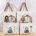 Personalizada de dibujos animados de lectura de caracteres de nacimiento de flores Bolsa de lona con nombre y cremallera de cumpleaños Aniversario de regalo para las mujeres niñas