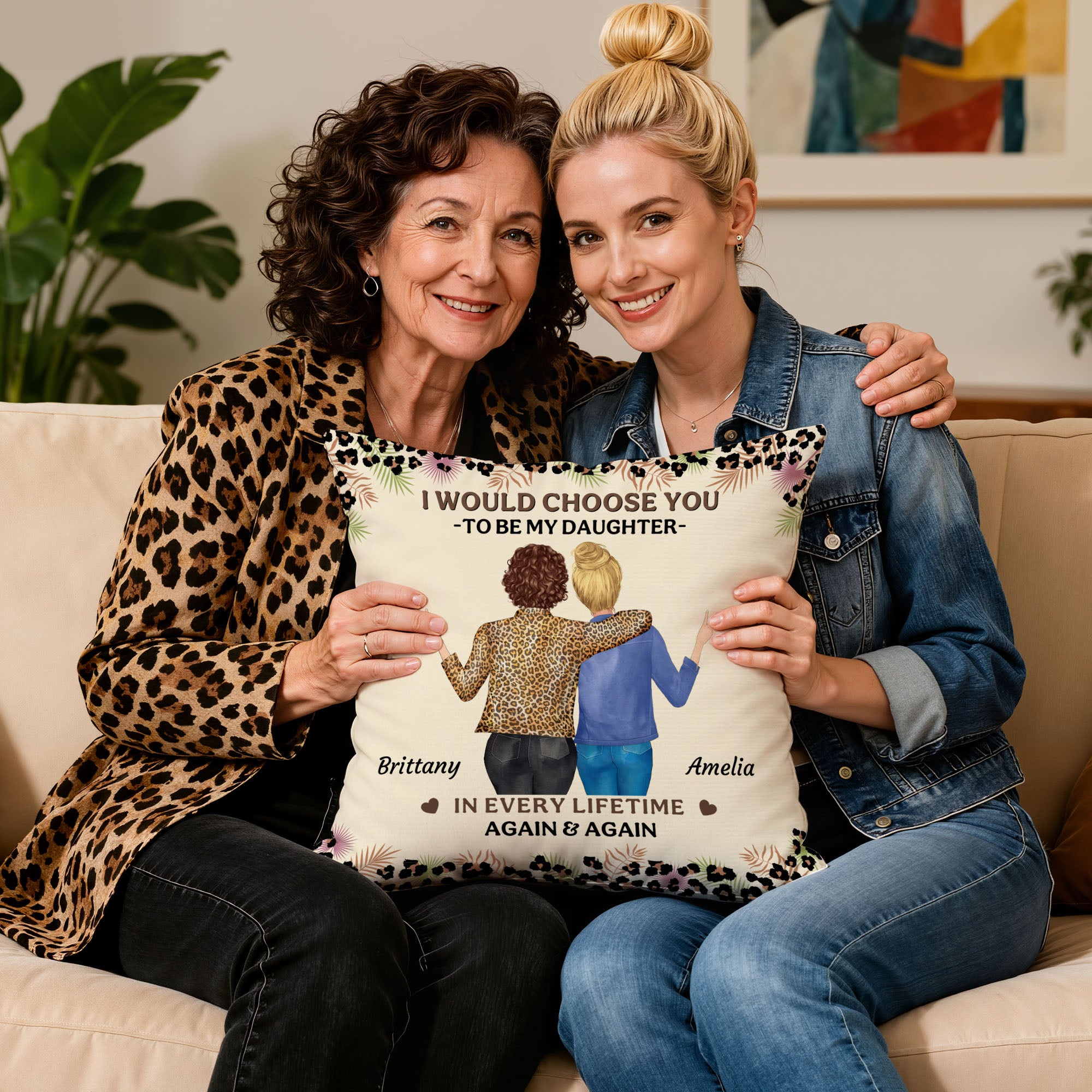 Funda de almohada personalizada con el nombre del personaje de leopardo de dibujos animados Decoración del hogar Regalo de cumpleaños para mamá e hija
