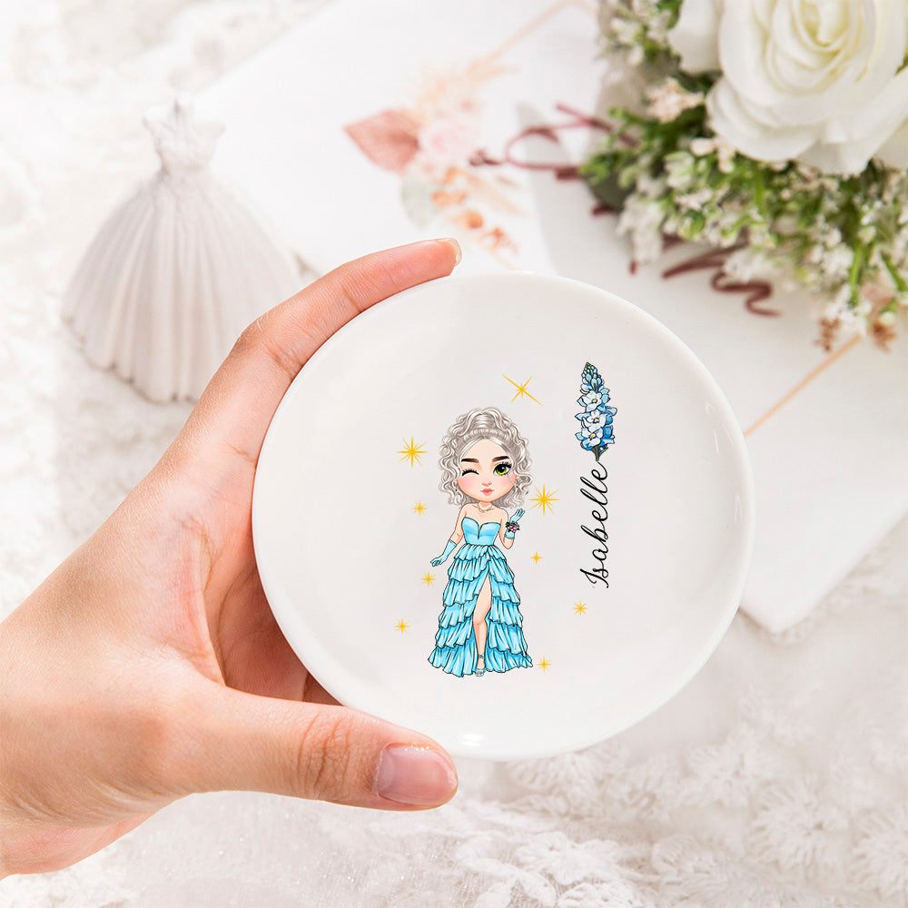 Personalizada Prom Reina Nacimiento Flor Baratija de cerámica Joyería Plato con Nombre Cumpleaños Boda Compromiso Regalo para Niñas Mujeres