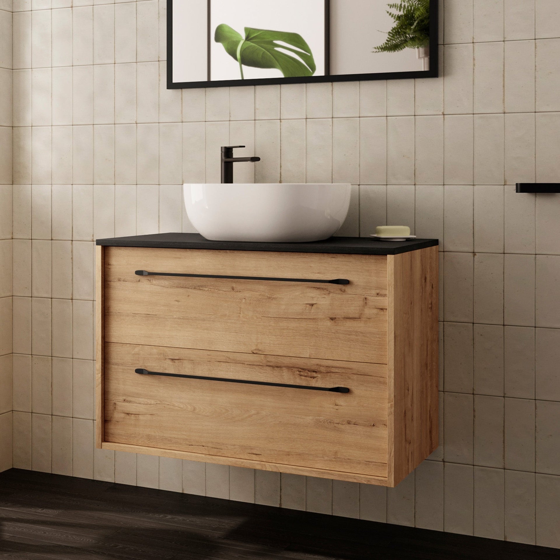 BATHME LENNOX Mueble de Baño con Lavabo y Encimera Roble Ostippo Ebony