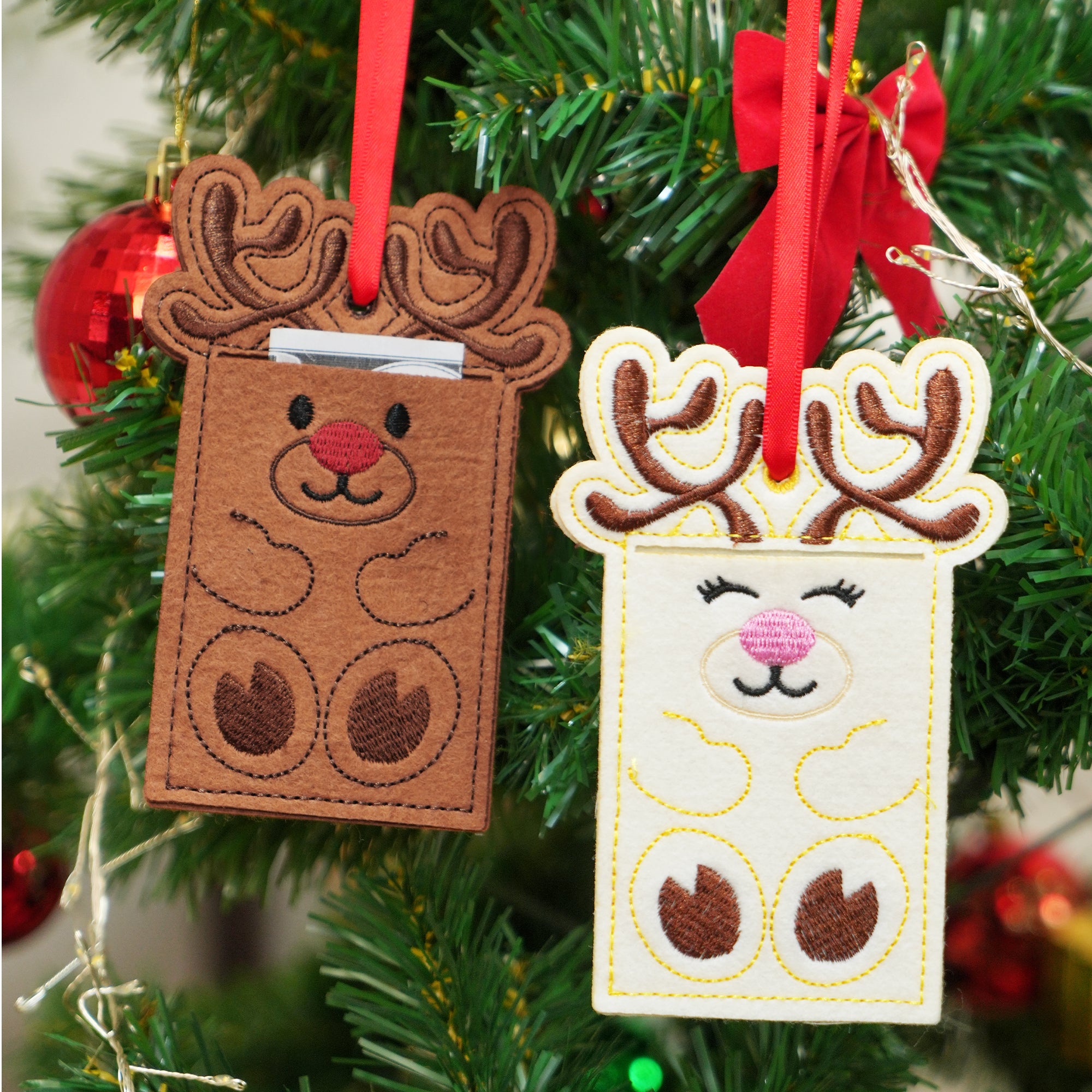 Reno de Navidad Personalizado Fieltro Tarjetero Adorno con Nombre Árbol Decoración Regalo de Navidad para Familia Amigos