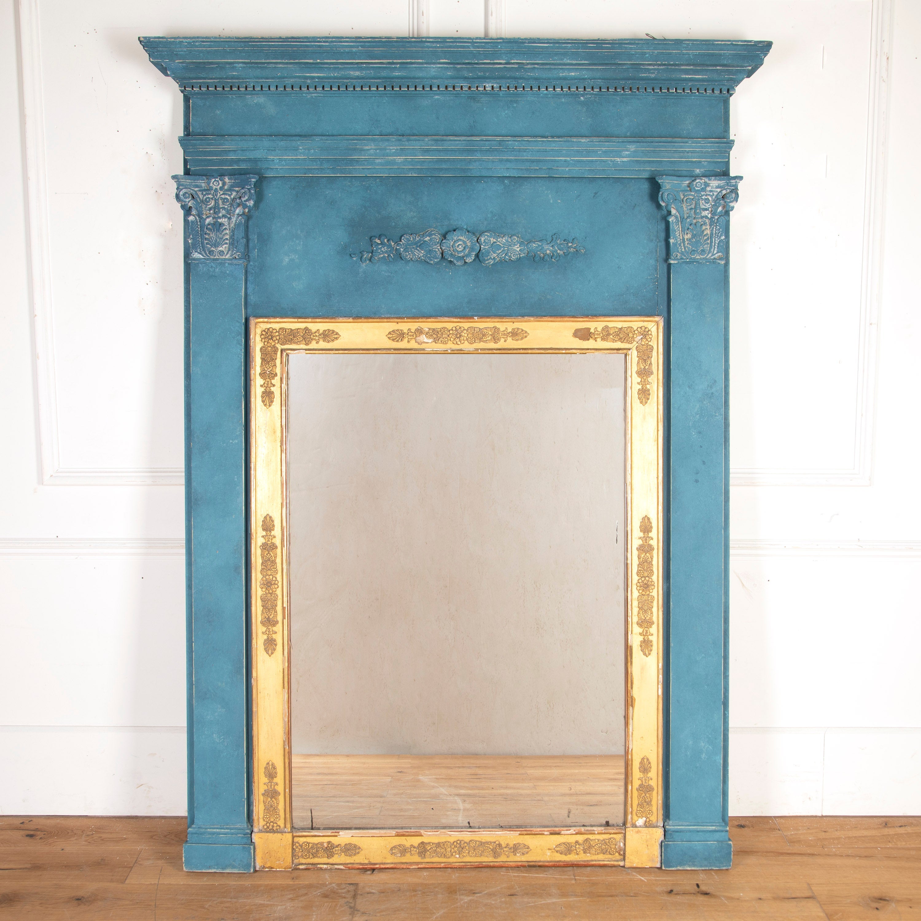 19th Century French Painted Trumeau Mirror By Sister Parish Design
