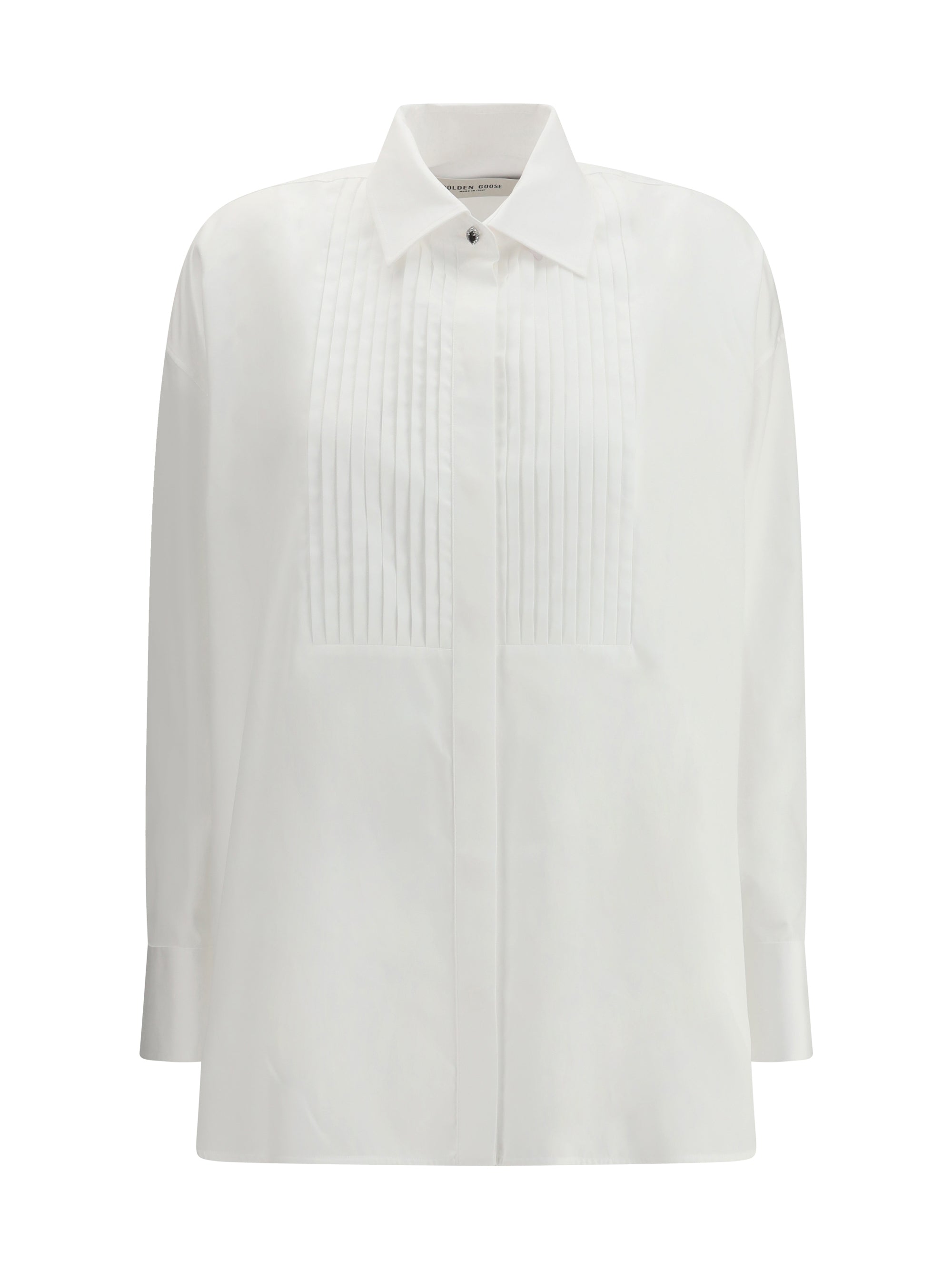 Golden Goose Pleated Cotton Poplin Shirt — White