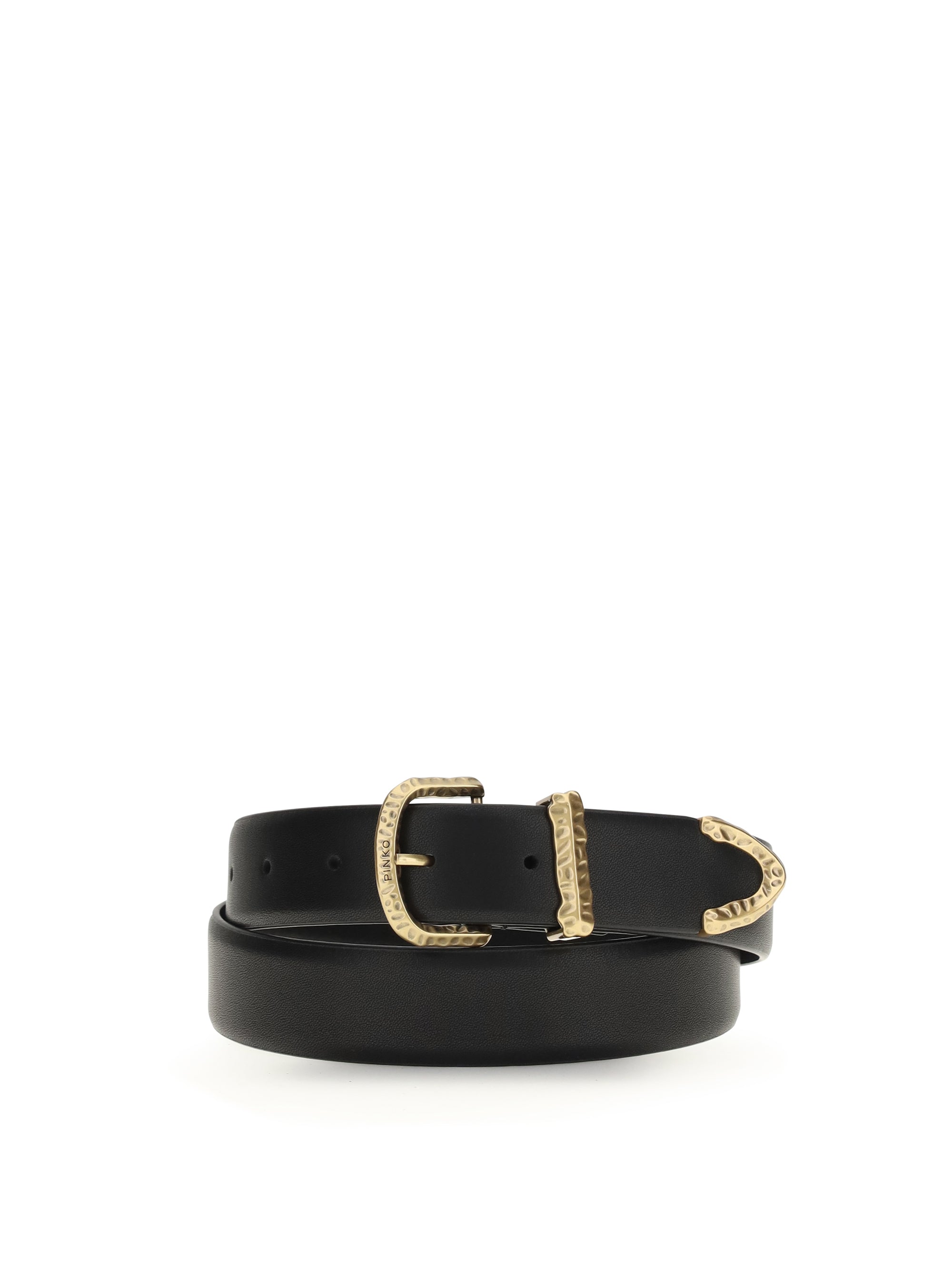 Pinko Decorated Buckle Leather Belt — Black