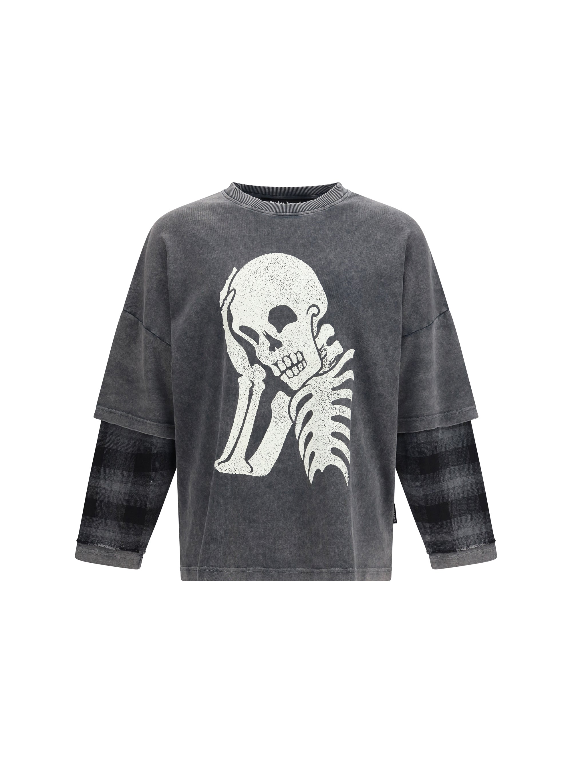 Palm Angels Skull Graphic Double-Layered T-Shirt — Gray