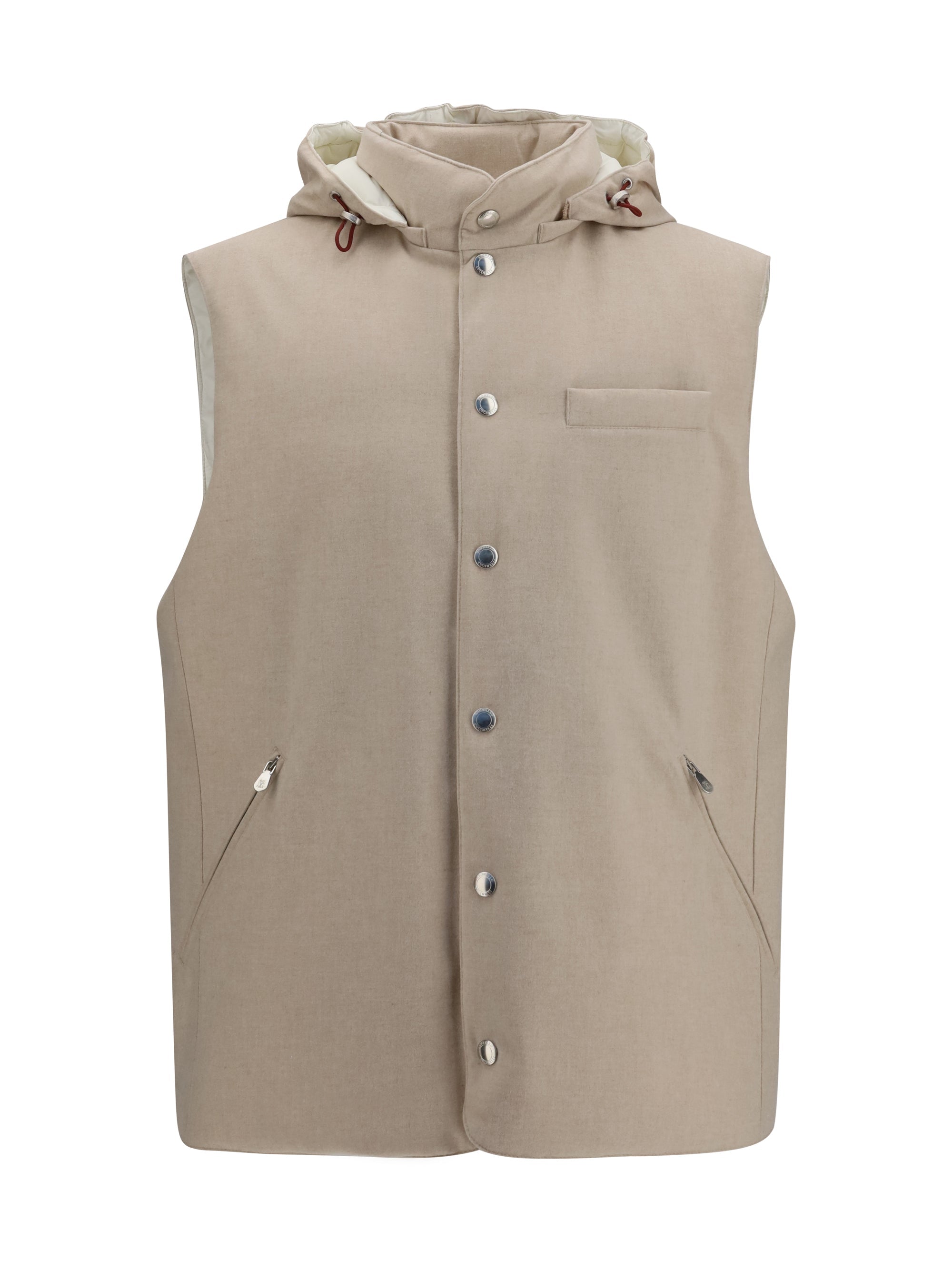 Brunello Cucinelli Wool Down Vest — Beige