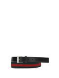 Gucci Square Buckle Striped Web Belt — Black