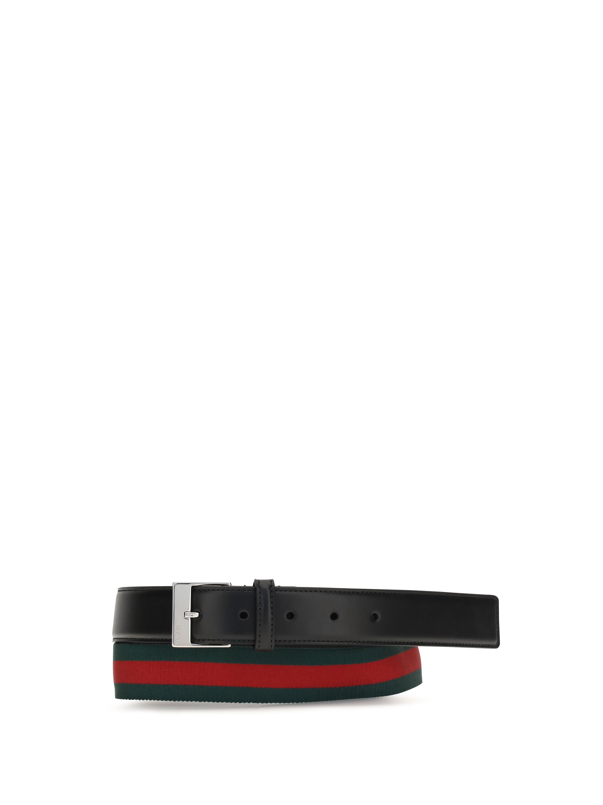 Gucci Square Buckle Striped Web Belt — Black