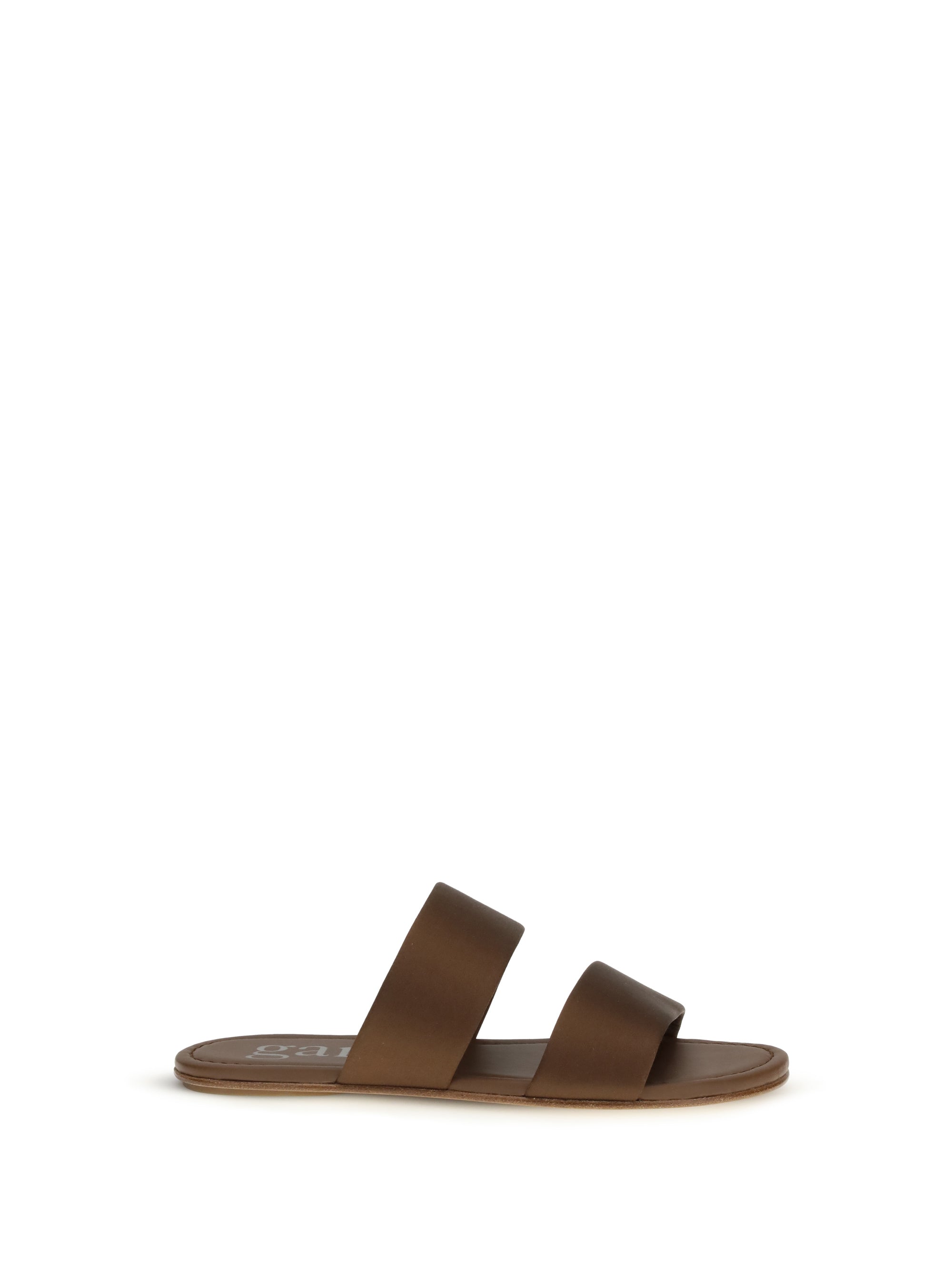 Pedro GarcíA Double-Band Satin Sandals — Brown