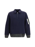 Sacai Terry Cloth Zip Polo — Navy