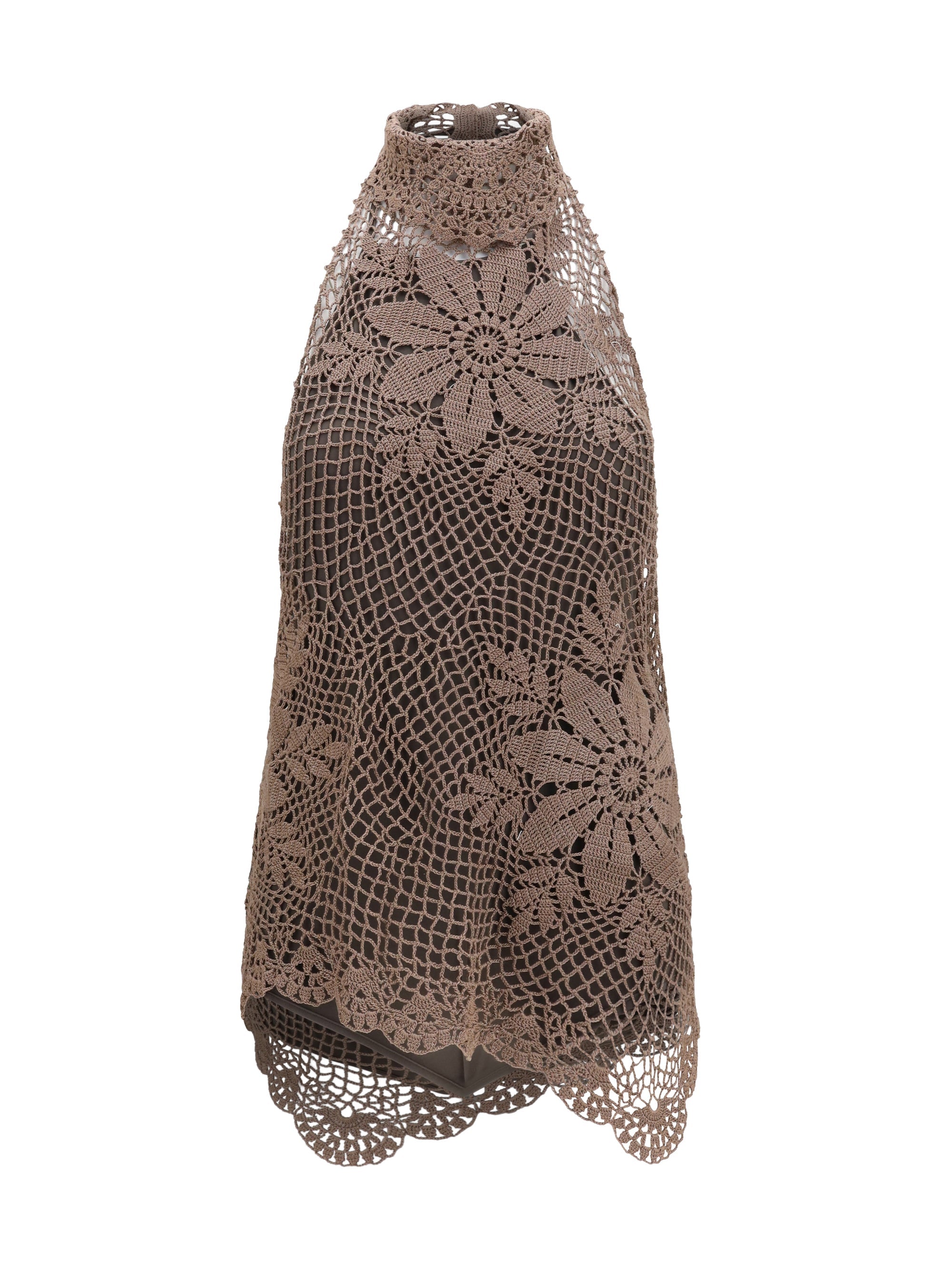Magda Butrym Crochet Lace High-Neck Tunic — Brown