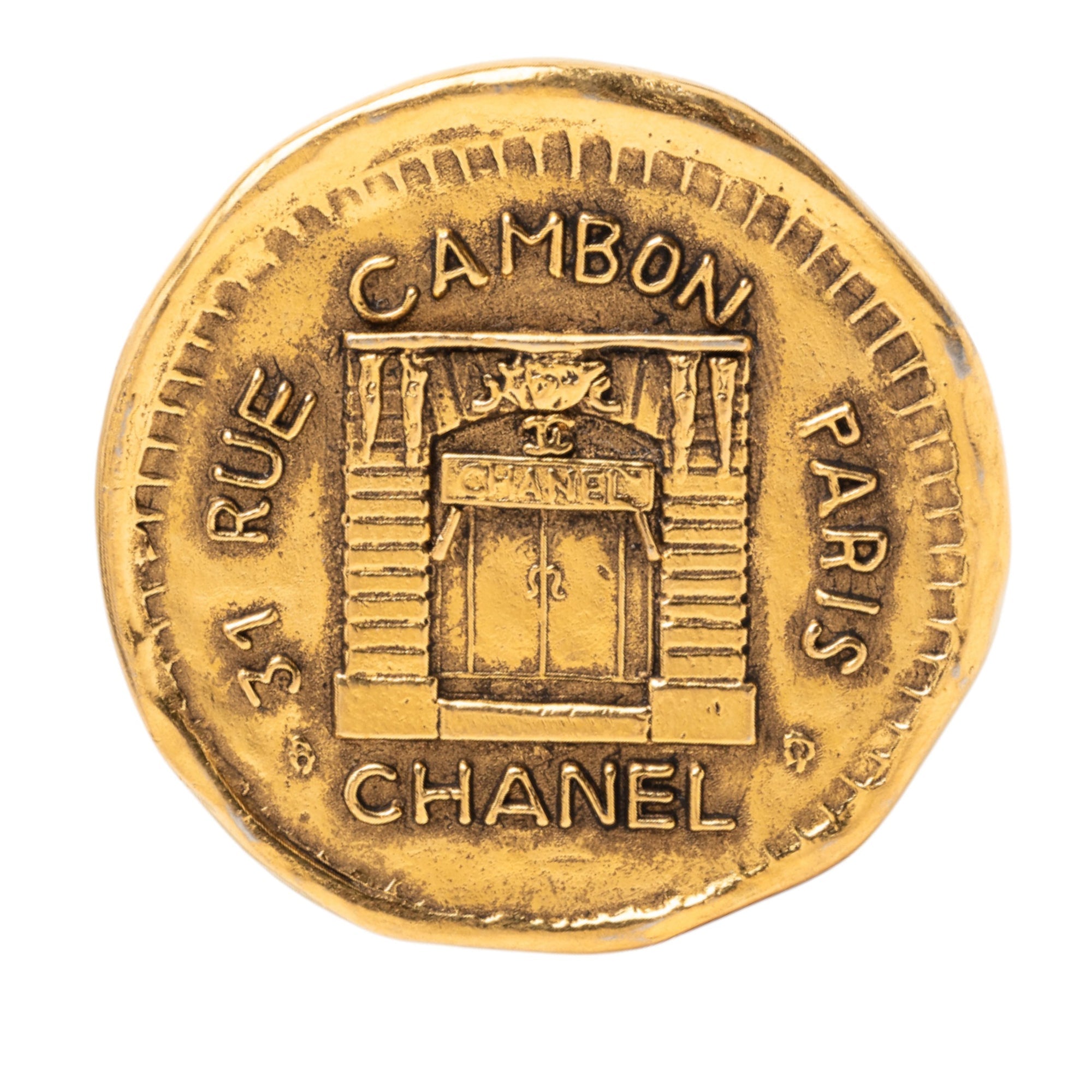 Gold Plated 31 Rue Cambon Coin Brooch
