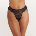 Lounge Underwear Lace Trim Thong - Black