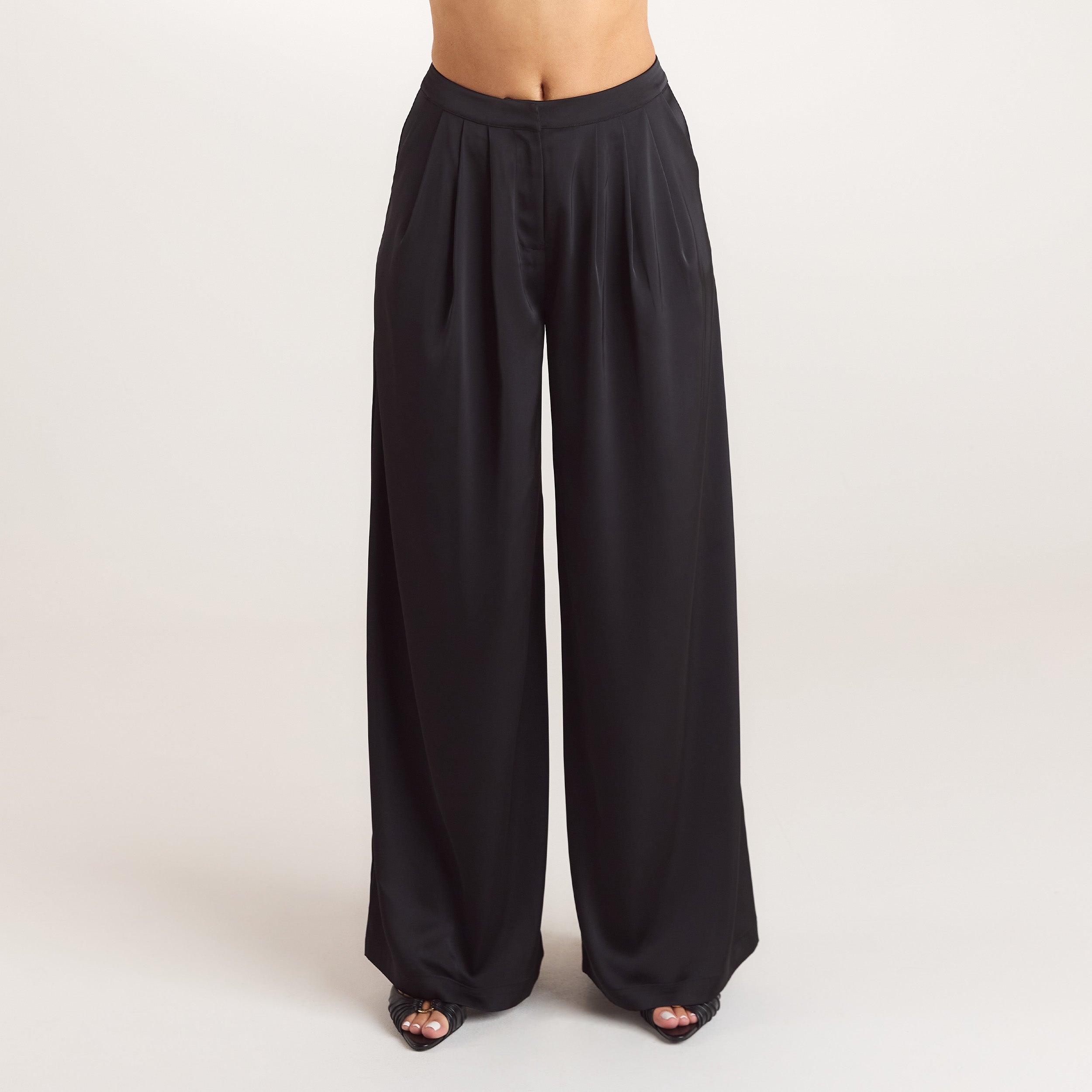 Lounge Underwear Satin Pleated Trousers - Black