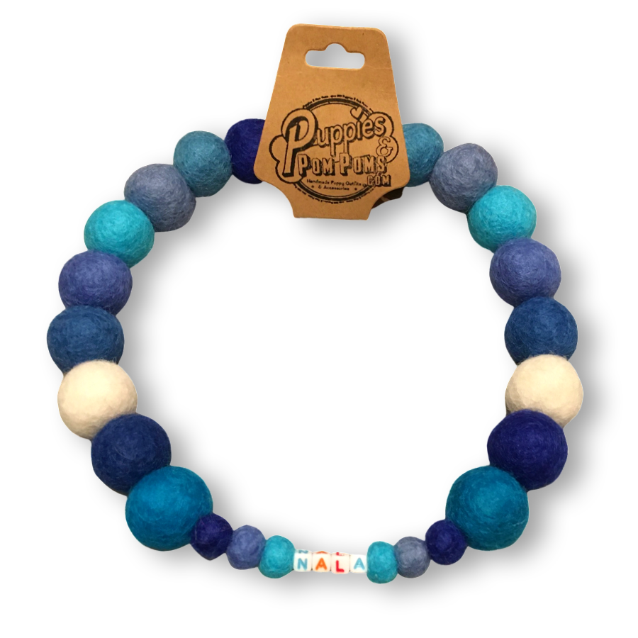 Collare personalizzato per cani con pon pon - Blu