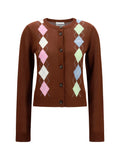 Ganni Diamond-Patterned Cotton Cardigan — Brown
