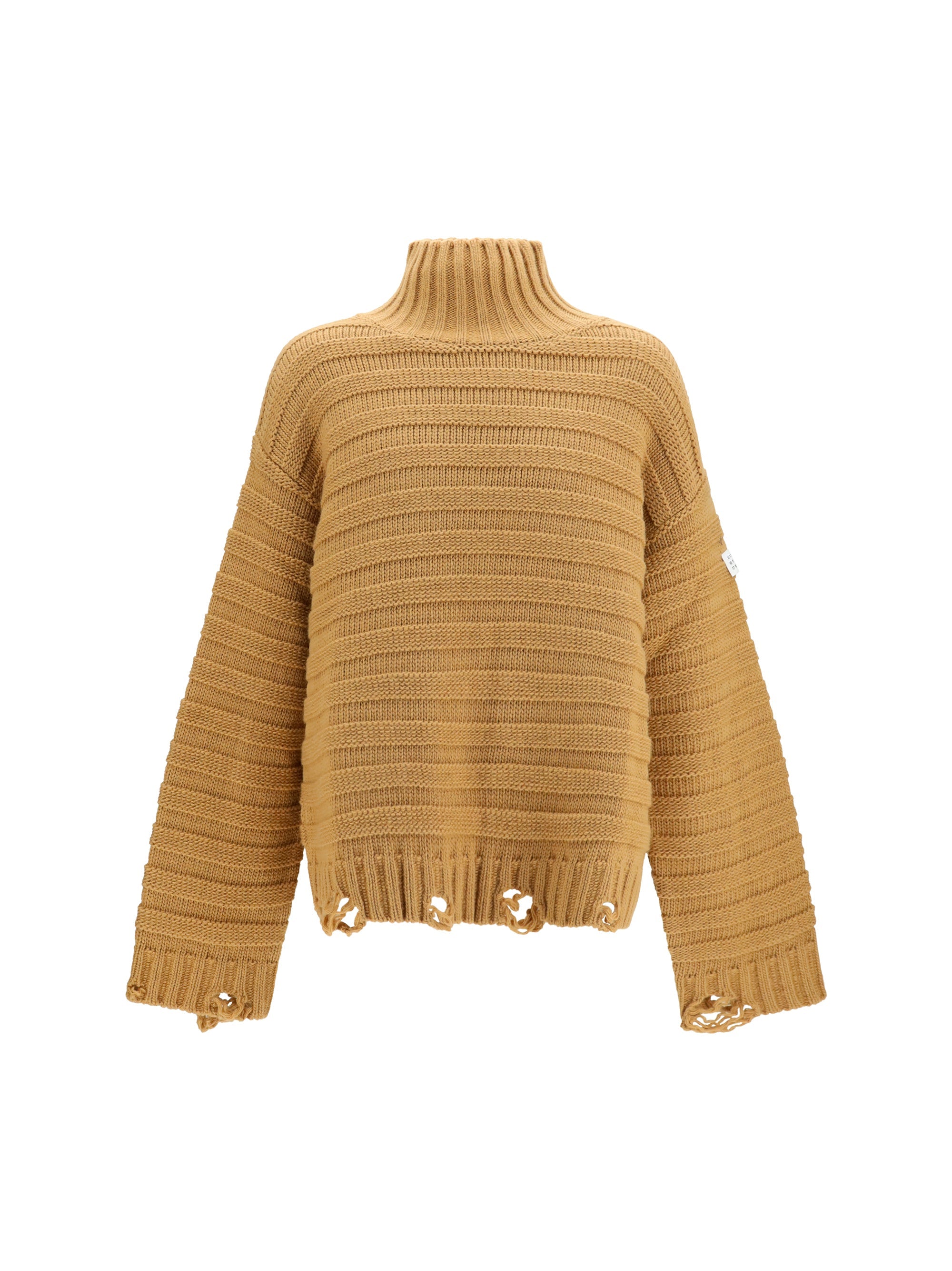 Jersey de cuello alto de lana desgastado MM6 Maison Margiela — Beige