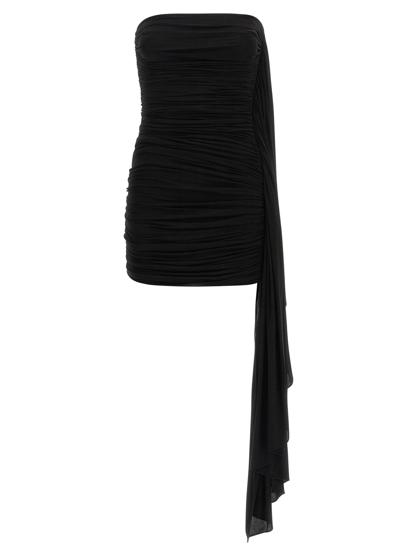 Alexander Wang Asymmetrical Draped Pleated Dress — Black