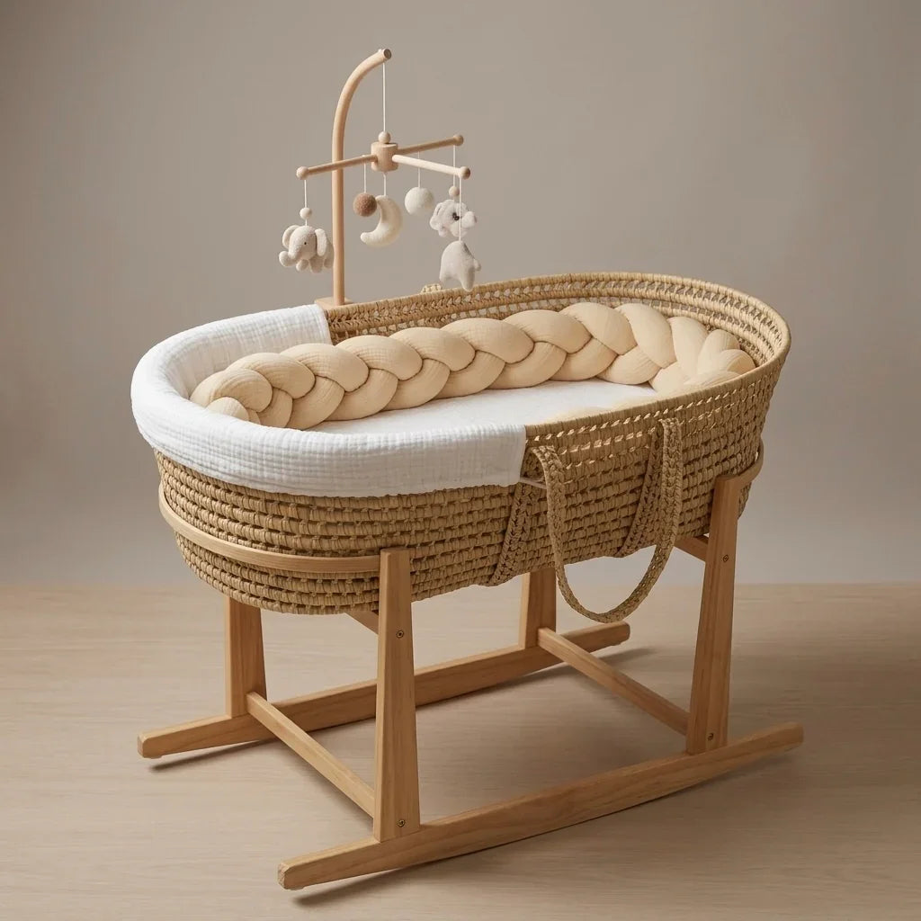 Braided Cot Protector 210cm BEIGE Muslin