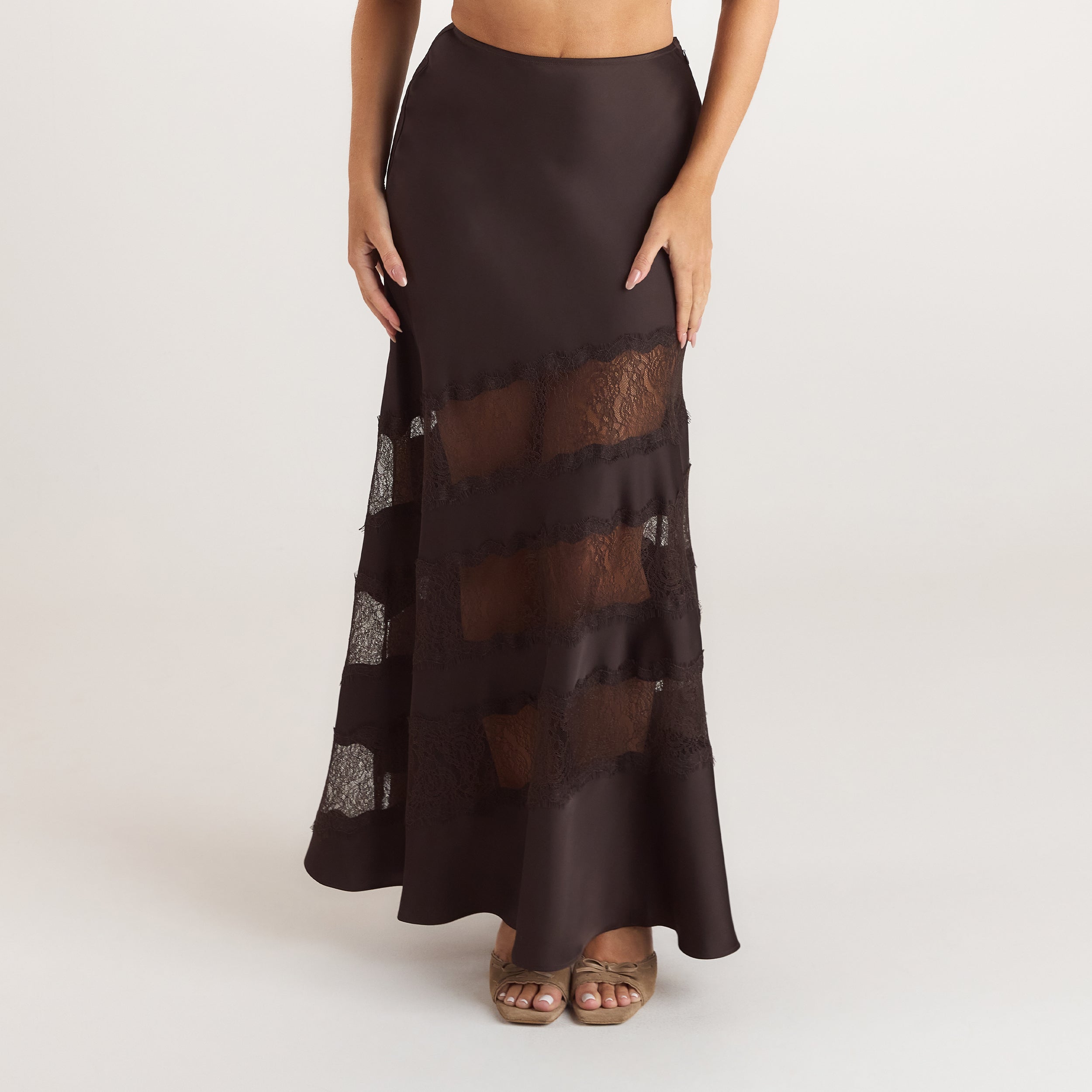 Lounge Underwear Lace Trim Maxi Skirt - Chocolate