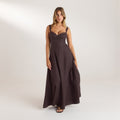 Lounge Underwear Lace Trim Maxi Dress - Chocolate Polka Dot