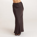 Lounge Underwear Satin Fitted Maxi Skirt - Chocolate