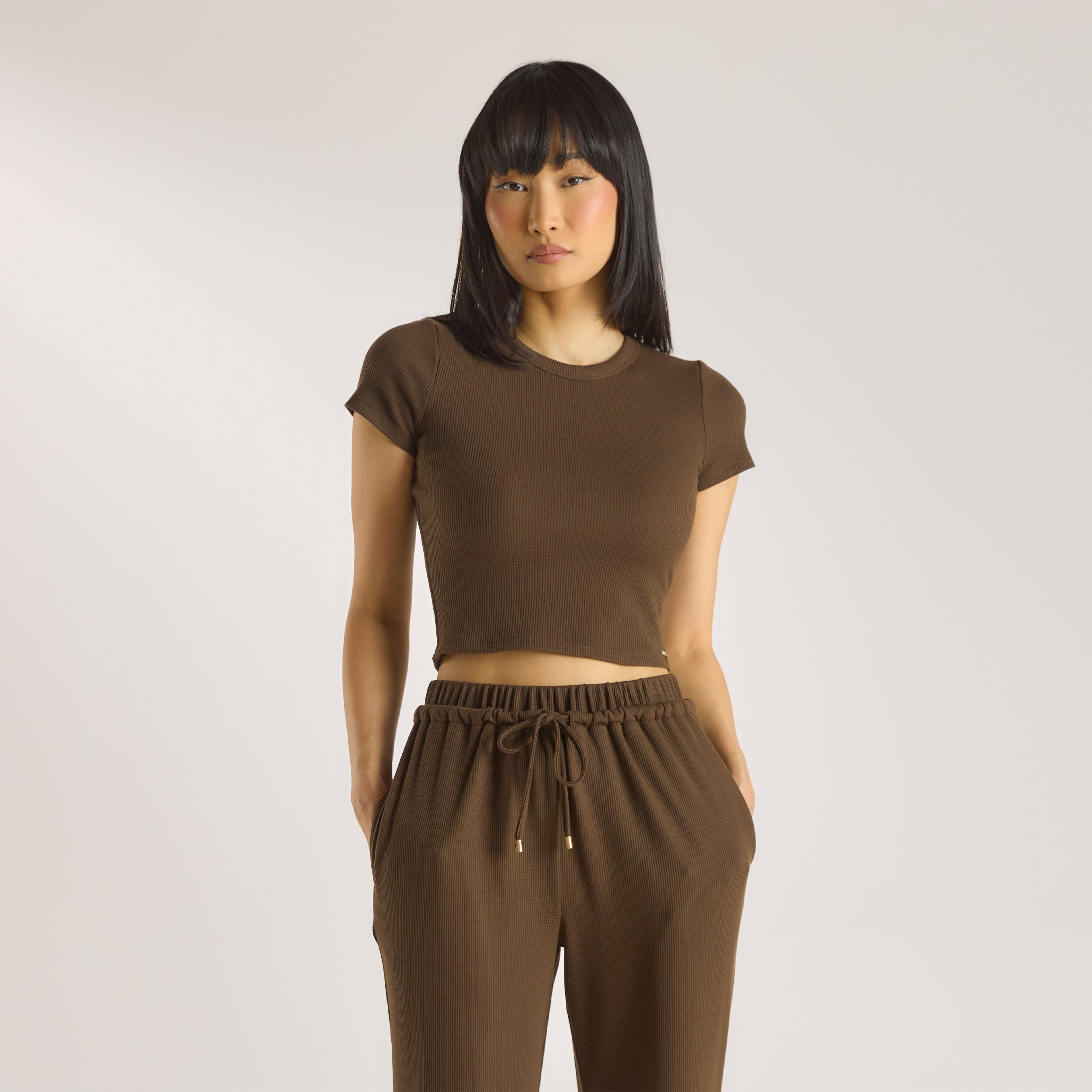 Lounge Underwear Waffle Baby Tee - Chocolate