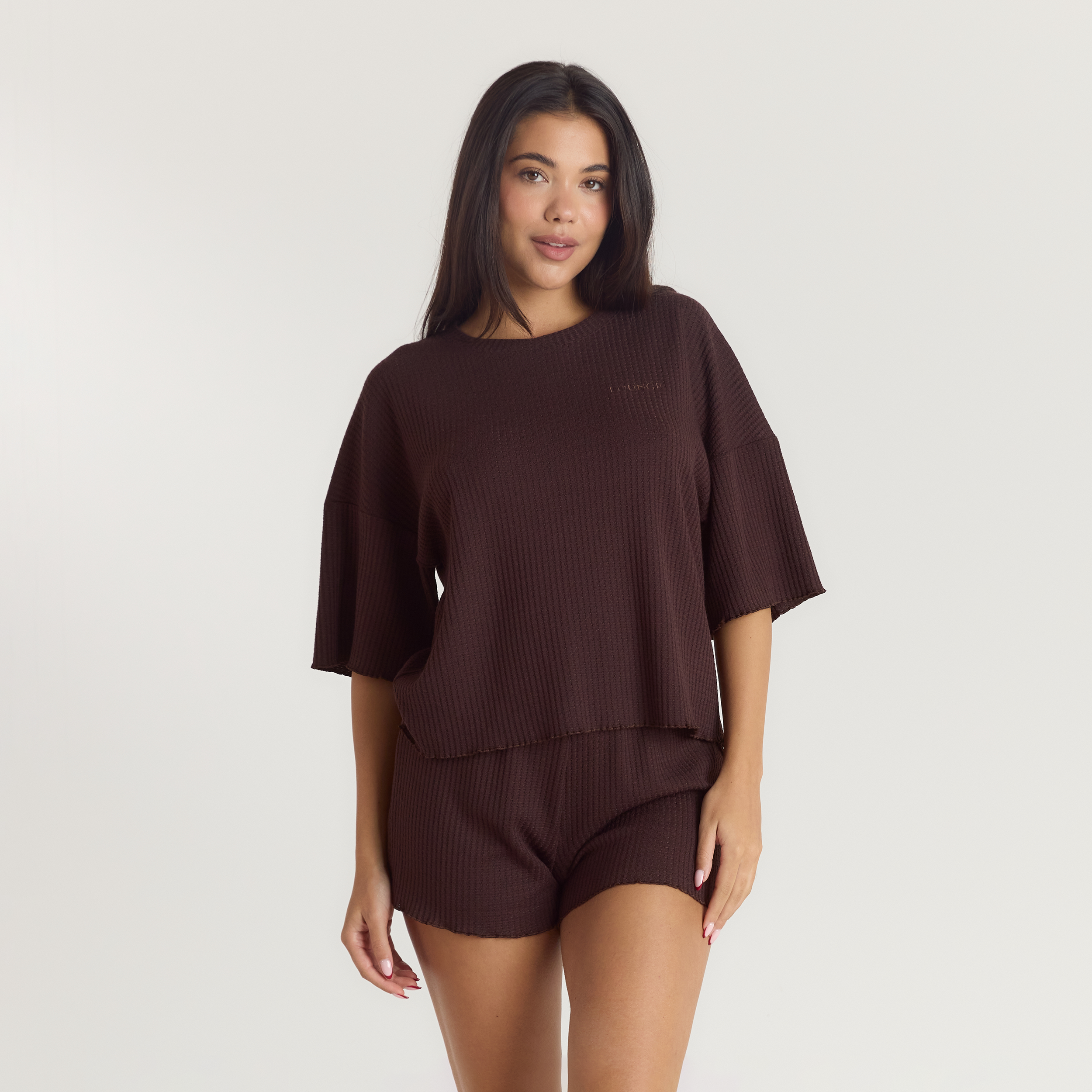Lounge Underwear Soft Waffle Pyjama Top - Dark Chocolate