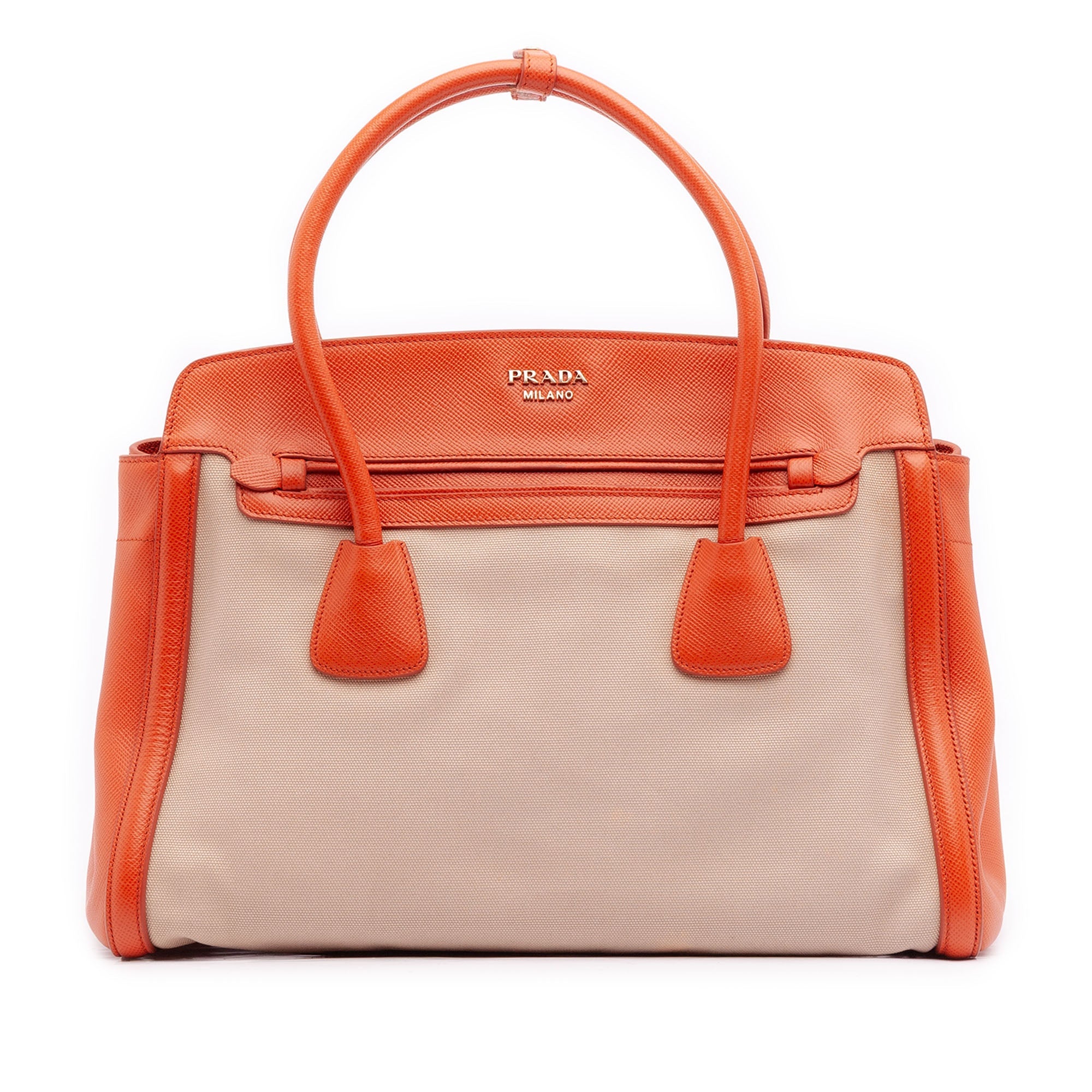 Bicolor Saffiano Cuir Trimmed Canvas Satchel