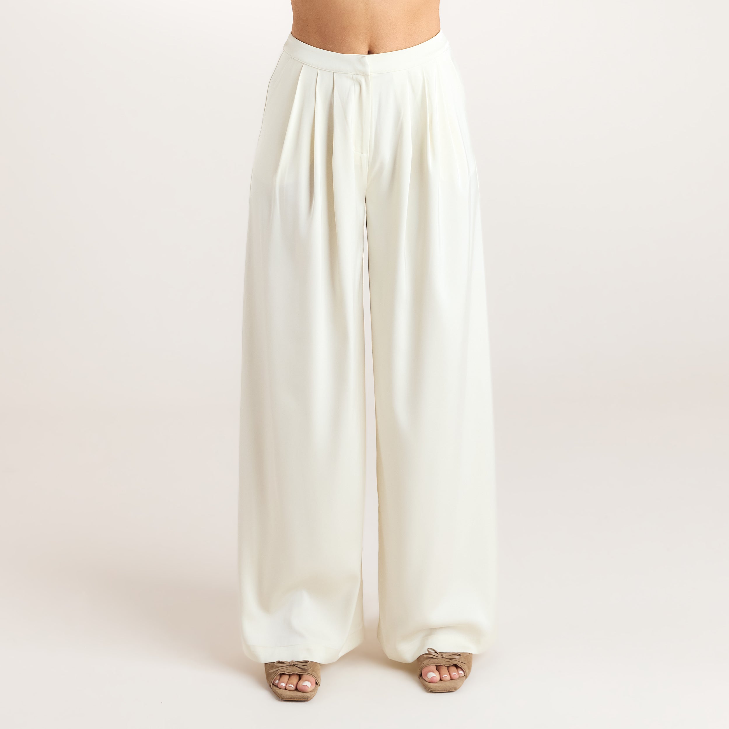 Lounge Underwear Satin Pleated Trousers - Cream